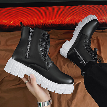 Men's Shoes Martin boots men new side zipper work shoes leather high top boots autumn and winter men's shoes_voghion.com