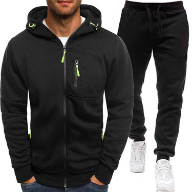 New Men's Sports Zipper Cardigan Two Piece Running Outdoor Hooded Classic Set_voghion.com