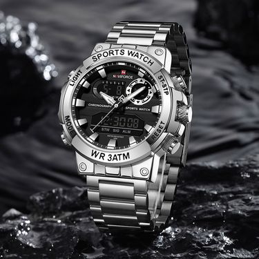 Men's Watch Fashion Sport Watches Stainless Steel Strap Men Watches Stopwatch Dual Time Display Waterproof Wristwatch_voghion.com