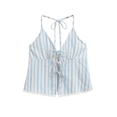 Women's Clothing Fashion Design Contrast Color Stripes Halter Strap_voghion.com
