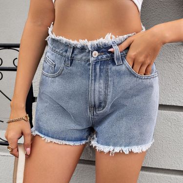 2025s Women's New Fashion Washed Girl Frayed Denim Shorts Trendy Hot Pants_voghion.com