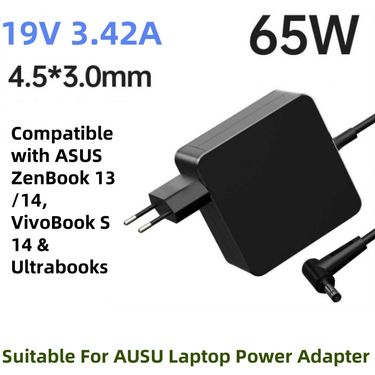 65W Power Adapter Suitable For ASUS Laptops 19V 3.42A Charger With 4.5x3.0mm , Compatible With ASUS ZenBook 13/14, VivoBook S14 & Ultrabooks_voghion.com