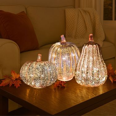 Halloween Rose Gold Glass Pumpkin Lantern With Timer Hot LED Pumpkin_voghion.com