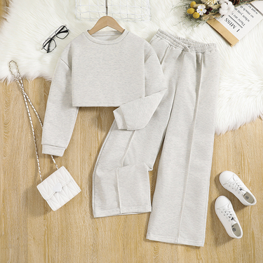 Mother&Kids Children's clothing Children's fashion long sleeve short top wide leg pants girls' suit_voghion.com