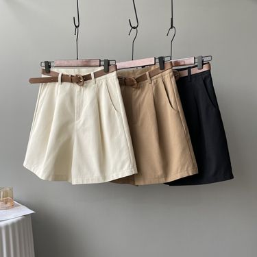 work shorts women new Korean version high waist slim loose straight wide leg casual pants_voghion.com