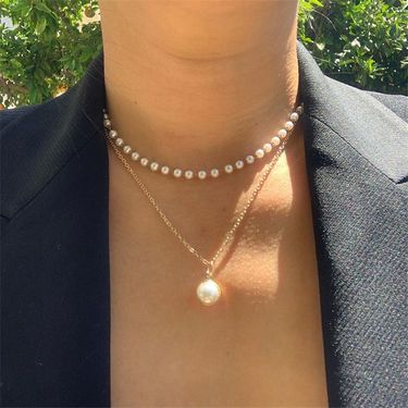Fashion large pearl pendant pearl chain double necklaces neck ornaments_voghion.com