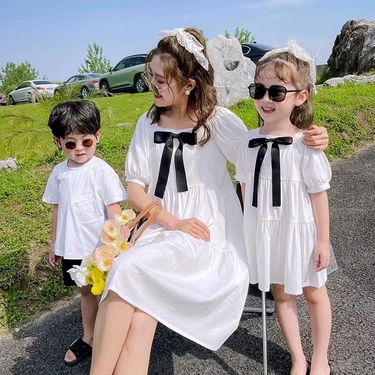 Mother&Kids A family of three and four mother and daughter short-sleeved dress father and son pure cotton T-shirt family clothing_viptrois.com