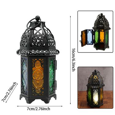 Metal EID Mubarak Palace Lantern Candle Holders Islam Muslim Festival Iron Lamp with Transparent Glass Panels Ramadan Decoration_voghion.com