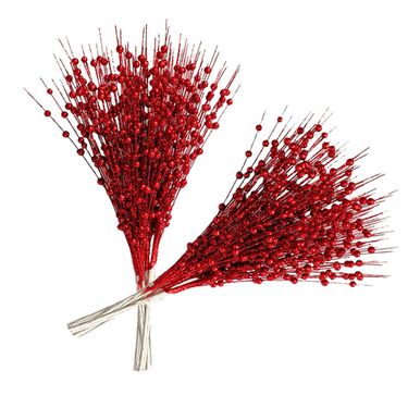 Lillian Christmas Decoration Gold Powder Berry Ball Bundle Artificial Stem Ornament 12 Fork Bead Glitter Stick Flower Vine_voghion.com