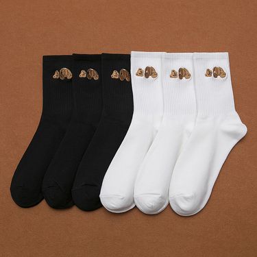 2025d Palm Tree Angel Broken Head Bear Embroidered Women's Ins Trend Sports Solid Color Mid-Calf Socks Unisex_voghion.com