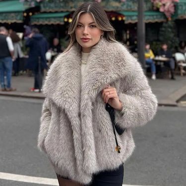 Women's Clothing fur large lapel fur coat short fashionable fox fur coat fluffy plush women's clothing_voghion.com