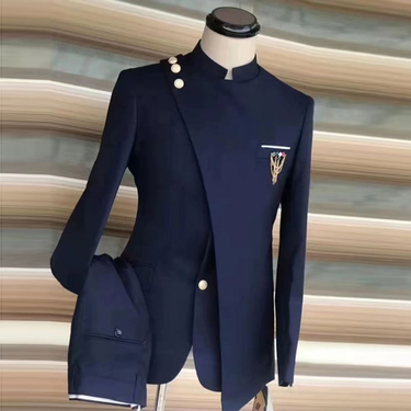Man's Clothing 2024 New Plus-Size Men's Stand Collar Two-Piece Business Banquet Cocktail _voghion.com