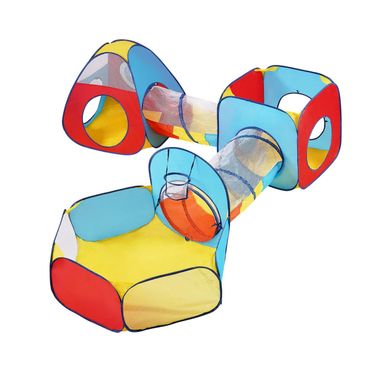 VEVOR 5 In 1 Kids Play Tent With Tunnel, Basketball Hoop For Boys, Girls, Babies And Toddlers, Indoor/Outdoor Pop Up Playhouse With Carrying Bag & Banding Straps Birthday Gifts, Red/Yellow/Blue_voghion.com