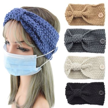 Mask Anti-Strangle Button Knitted Corn Kernel Bowknot Yarn Sports Ear Protection Headband_voghion.com