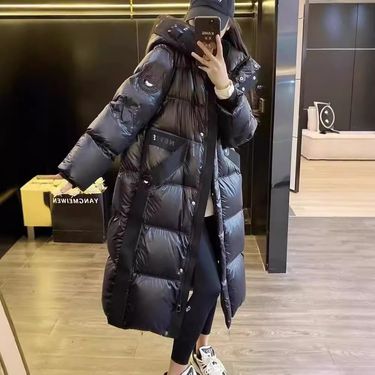 Women's Clothing high end black and gold long Warm jacket jacket for women winter new style fashionable over knee shiny white duck Warm jacket jacket_voghion.com