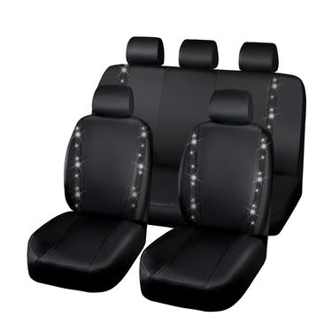 Black Rhinestone Bling Universal Protector Covers Auto Seat Cover Car Interior Accessories_voghion.com