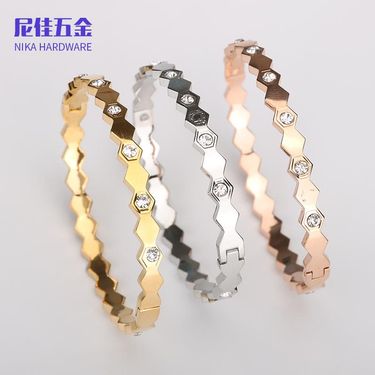 Titanium Steel Honeycomb Inlaid Diamond Bracelet For Women Small Hexagonal Splicing Electroplated Rose Gold Fashion_voghion.com