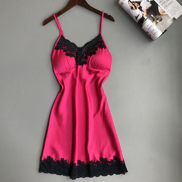 Weizhifu Women Sexy Padded V-Neck Lace Strappy Erotic Underwear Nightdress Home Sleepwear-Navy Blue L_voghion.com