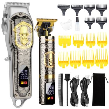 Professional Hair Clipper Set – Digital Display Cordless Trimmer With Detachable Blades & Dragon/High Hat Themed Covers_voghion.com