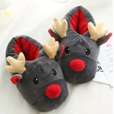 Autumn And Winter Super Soft Cartoon Christmas Deer Shoes Cute Funny All-inclusive Floor Plush Cotton Slippers For Women_voghion.com