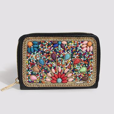 Purse Wallet Clutch Bag Bohemian Style Rice Beads Butterfly Flowers Exquisite Pu Zipper Card Bag Small Purse Purse For Women_voghion.com