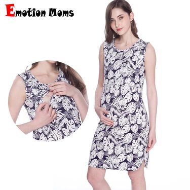 Summer New Printed Pregnant Women's Wear Simple Straight Tube Made of Pure Cotton Outside Production and Breastfeeding_voghion.com