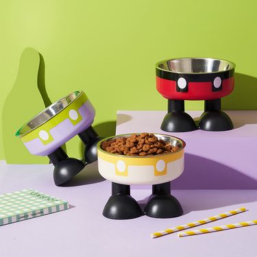 Pet Stainless Steel Slip Large Capacity Dog High Footed Neck Protection Pet Anti Knock Cat Bowl New Model_voghion.com