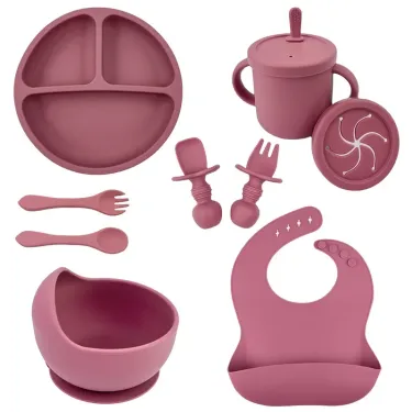 BPA Free Silicone Baby Feeding Set Sucker Bowl Dinning Plate Straw Cup Spoon Forks for Kids Baby Tableware Children Dishes_voghion.com