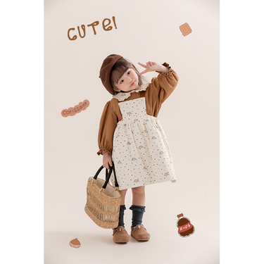 Girls' Autumn And Winter Cotton Sheep Print With Pod Skirt Children's Puffy Sleeve Doll Collar Shirt Two-piece Set_voghion.com