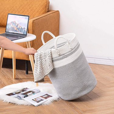 Cotton rope woven basket storage bamboo basket dirty clothes basket clothes portable folding brown miscellaneous folding basket miscellaneous items_voghion.com