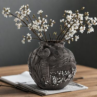 Overseas Hot Selling Van Gogh Inspired Dark Night Art Home Living Room Simple Arrangement Black Flower Pot Ornament_voghion.com