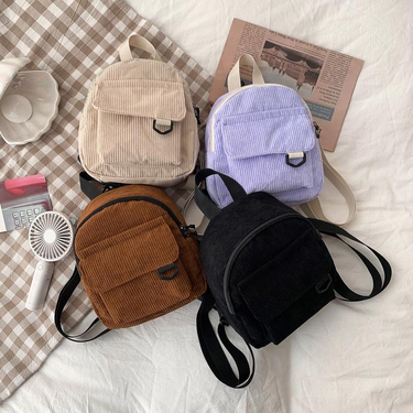 Korean version casual and versatile, simple corduroy solid color student backpack, women's backpack trend_voghion.com