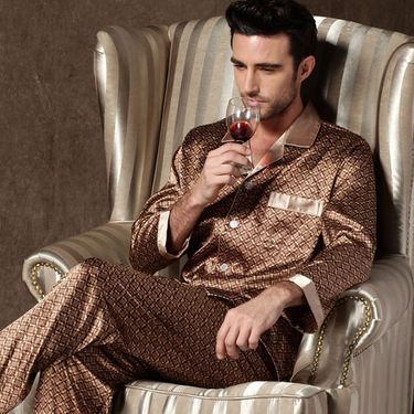 Must-have For Spring, Summer, And Autumn: Thin Ice Silk Men's Pajamas, Plus Size Long Sleeved Pants, Preferred For Home Use_voghion.com