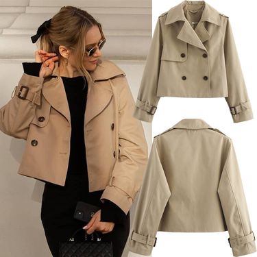 Women's Clothing Fashion Short Lapel Double Breasted Long Sleeved Jacket_voghion.com