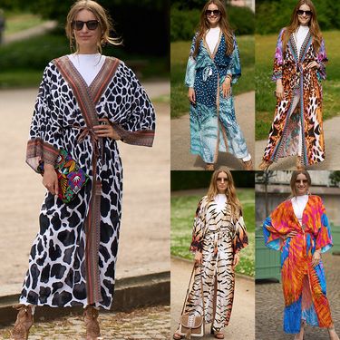 Women's Clothing Lightweight Rayon Printed Kimono Cover-Up With Long Sleeves – Beach Sun Protection, Swimwear Wrap, Boho Chic Outerwear_voghion.com