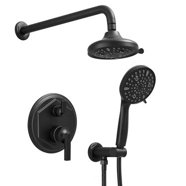 Single Handle 2-Spray Shower Faucet Set 1.8 GPM With Valve Dual Handheld Shower Head With High Pressure In. Matte Black_voghion.com