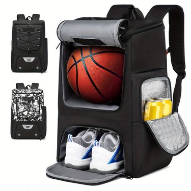 Basketball Backpack With 7 Standard Ball Compartment And Shoe Storage Space - Durable Black Sports Bag For Basketball, Volleyball, Football, Gym,_voghion.com