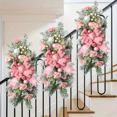 New Stair Door Hanging Christmas Flocked Decoration Artificial Wreath Vine Circle_voghion.com