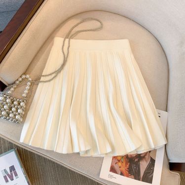 Women's Clothing 2024 Spring and Autumn new pure desire style sweet hot girl high waist slim sexy fashion pleated skirt knitted short skirt_voghion.com