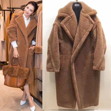 Women's Clothing Fashion Fur Long Coat Warm Thick Lamb Fur Coat Coral Velvet_voghion.com
