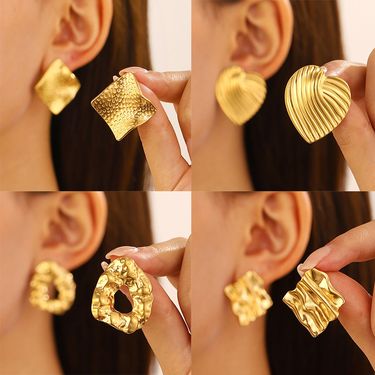 Titanium steel pleated geometric earrings for women irregular round square lovely earrings mid-ancient earrings fashion_ipsvogv.com