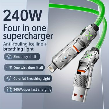 MPATIBY 59.06 Inch 240W 4-in-1 Super Fast Charging Data Cable USB-C To Type-C Zinc Alloy Multi-port For IPhone Samsung Huawei Xiaomi_voghion.com