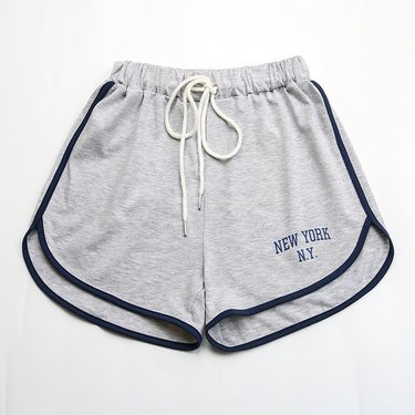 Gray Letter Print Sports Loose Elastic Waist Drawstring Shorts_voghion.com