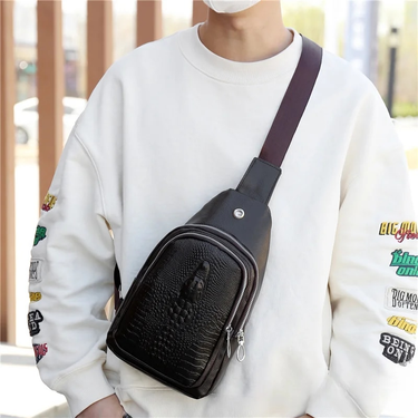 2024 New Men's Crocodile Pattern Trend Fashion Casual Crossbody PU Sports Versatile Lightweight Chest Bag_voghion.com