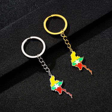 Myanmar Map Flag Keychain – Retro Ethnic Titanium Steel Decorative Accessory For Men & Women_voghion.com