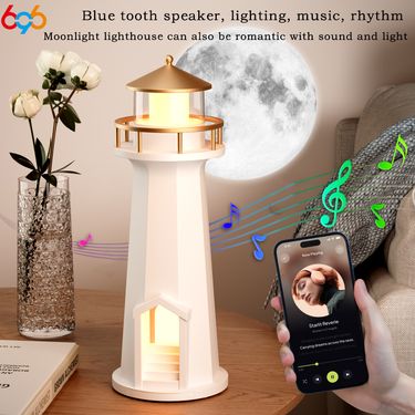 Night Light Moon Lamp Projection Lighthouse Lamps APP Control Blue Tooth Music Speaker Ambient Lights Birthday Festival Gift_voghion.com