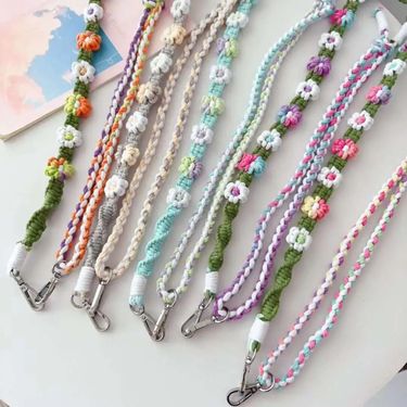 Mobile Phone Long Lanyard Yarn Woven Flowers Adjustable Lanyard Crossbody Hanging Neck Mobile Phone Chain_voghion.com