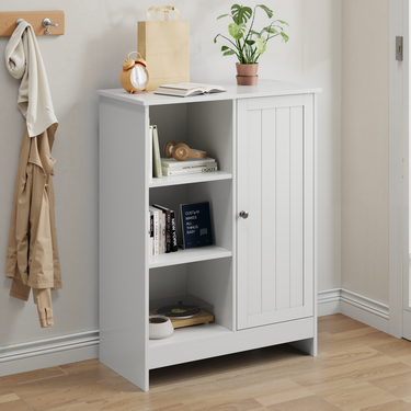 Badezimmerschrank Weiß 60x80cm Mit 1 Schrank, 3 Offenen Fächern_voghion.com