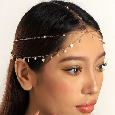 European And American Fashion Personality Simple Gold Heart Rhinestone Tassel Chain Headband Hairband Hair Hoop Bridal_voghion.com