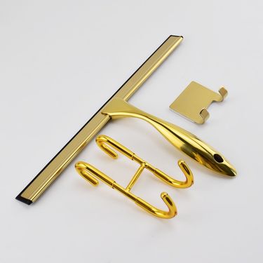 Shower Squeegee, 12 Inch Gold, Bathroom Shower Door Mirror Tile High Efficiency Stainless Steel Squeegee - Gold Square Hook - Sinking Plastic S Hook_voghion.com